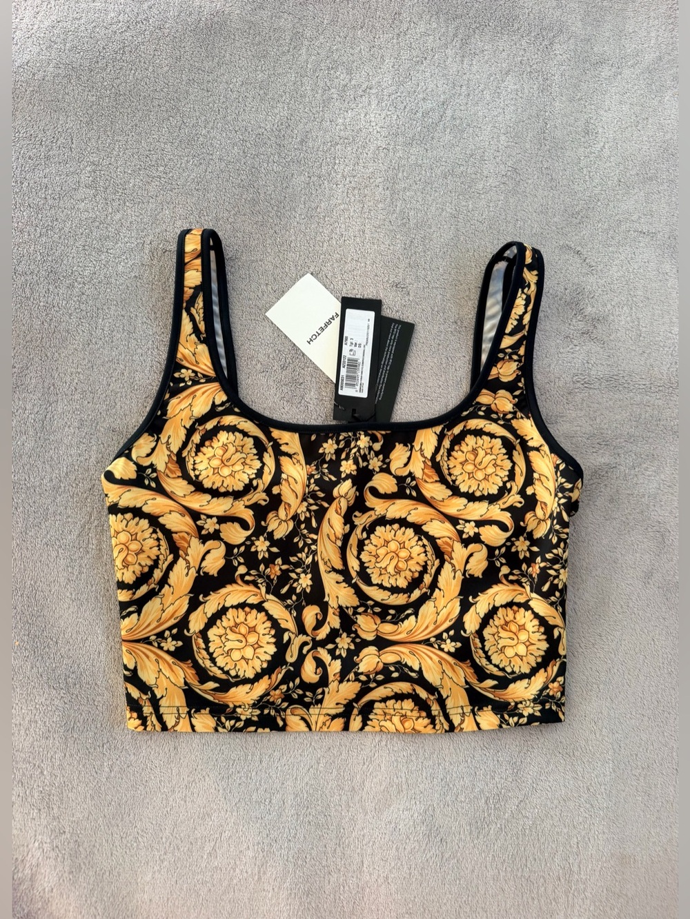 Versace Baroque Print Crop Tank Top in Black & Gold Size 3 S-M